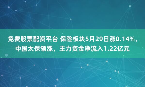 免费股票配资平台 保险板块5月29日涨0.14%，中国太保领涨，主力资金净流入1.22亿元